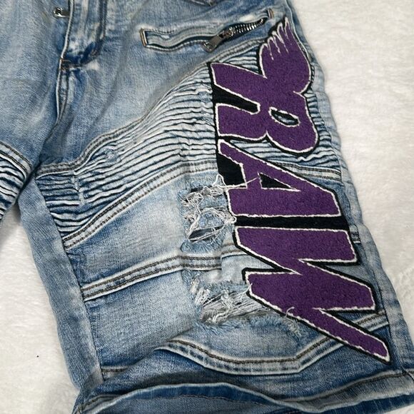 Legendary Rawyalty Men's Blue Denim Shorts with Purple Raw Accent Patch! Size 38 - Picture 2 of 6
